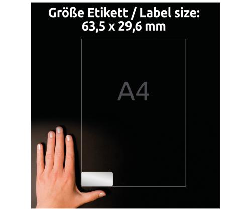 Kleebisetikett hõbedasest polüesterkilest AVERY Zweckform 63,5x29,6mm 20 lehte pakis (L6011-20)