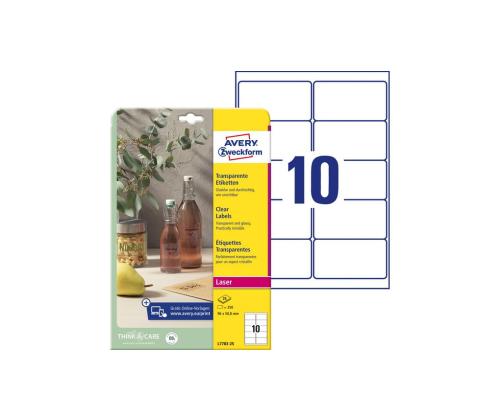 Kleebisetikett läbipaistvast polüesterkilest AVERY ZWECKFORM 96x50,8mm 25 lehte (L7783-25)