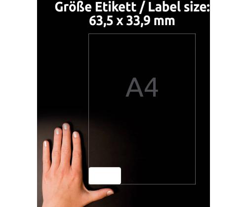 Kleebisetikett polüesterkilest ilmastikukindel AVERY Zweckform 63,5x33,9mm 100 lehte pakis (L4773-100)