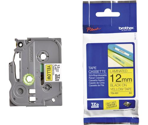 Kleepkirjalint BROTHER TZE - 631 12mm must kollasel