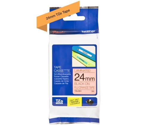 Kleepkirjalint markeerimislint BROTHER TZE-B51 24mm must oranžil