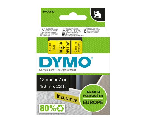 Kleepkirjalintmarkeerimislint DYMO D1 45018 12mm x 7m mustkollane