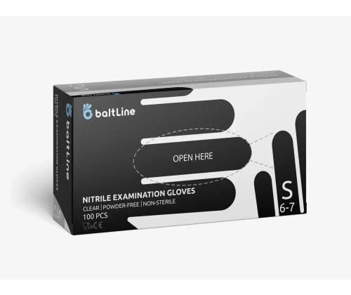 Kummikindadnitriilkindad puudrita BaltLine S mustad 100tk