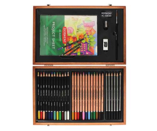 Kunstikomplekt DERWENT Academy puidust karbis