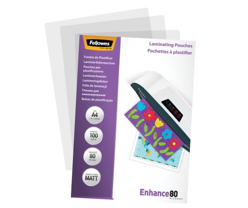 Lamineerimiskile A4 80mic FELLOWES 100 lehte matt