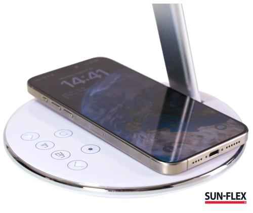 Laualamp SUN-FLEX Qlite valge 103100, H-35cm, integreeritud LED 5W, 200-800Lux, 2800-5600K, puutetundlik, QI juhtmevaba laadija
