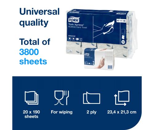 Lehträtik 2-kihiline TORK Xpress Multifold Z-fold Universal H2 23,4x21,3cm 190 lehte (471146)