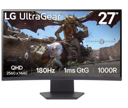 LCD Monitor LG 27GS60QC-B 27" Gaming/Curved Panel VA 2560x1440 16:9 180 Hz Matte 1 ms Tilt Colour...