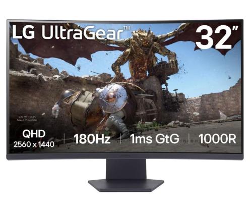 LCD Monitor LG 32GS60QC-B 32" Gaming/Curved Panel VA 2560x1440 16:9 180 Hz Matte 1 ms Tilt...