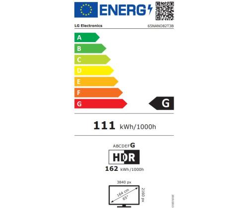 TV Set LG 65" 4K/Smart 3840x2160 Wireless LAN Bluetooth webOS 65NANO82T3B