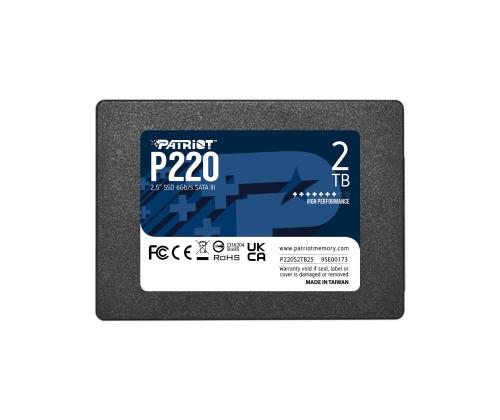 SSD PATRIOT P220 2TB SATA Write speed 500 MBytes/sec Read speed 550 MBytes/sec 2,5" TBW 960 TB…
