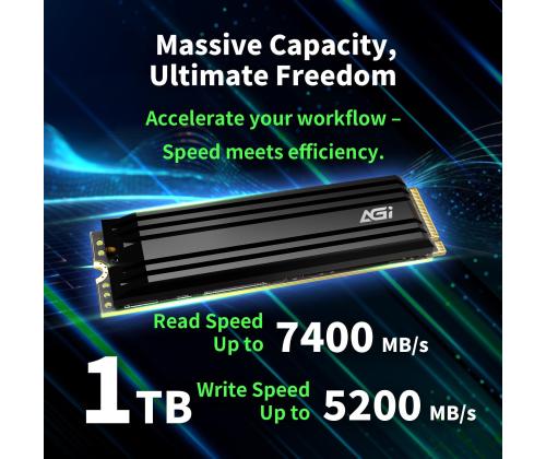 SSD AGI 750xTBW rating MTBF 2000000 h Read speed 7400 MB/s Write speed 5200 MB/s NVMe Yes PCI…