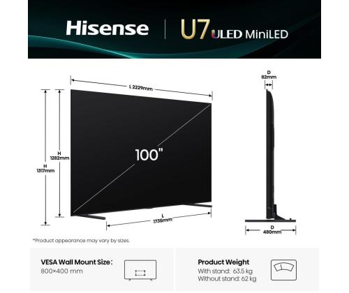 TV Set HISENSE 100 " 4K Ultra HD 3840 x 2160 pixels Flat 16:9 ULED 100U7Q