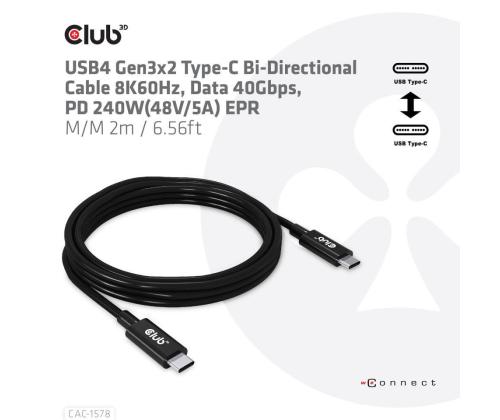 CABLE USB-C BI-DIRECTIONAL 2M/M/M CAC-1578 CLUB3D