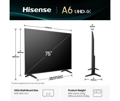 TV Set HISENSE 75 " 4K Ultra HD 3840 x 2160 pixels Flat 16:9 75A6Q