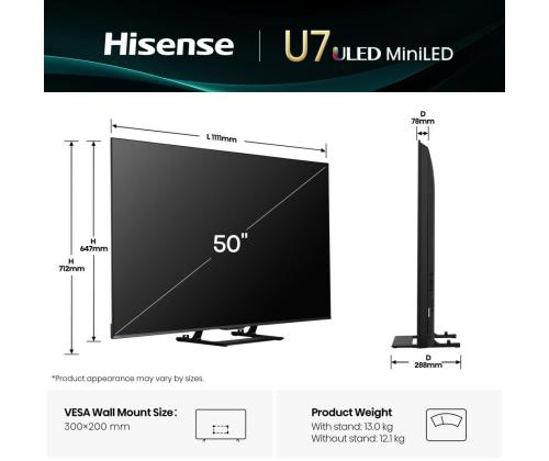 TV Set HISENSE 50 " 4K Ultra HD 3840 x 2160 pixels Flat 16:9 ULED 50U7Q