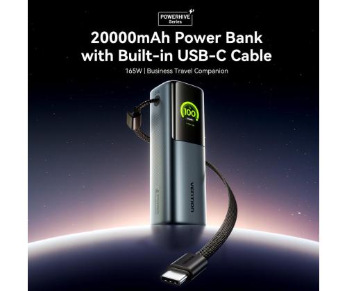 POWER BANK USB 20000MAH 165W/GRAY TFT DISPLAY FKFH0 VENTION