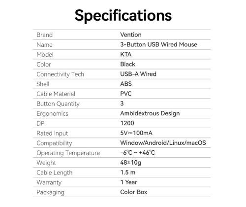 MOUSE USB OPTICAL BLACK/KTABG VENTION