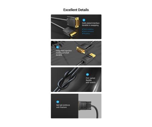 CABLE DP TO VGA 2M/BLACK HBLBH VENTION