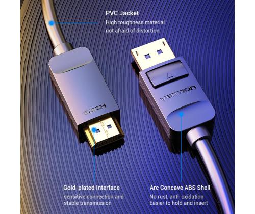 CABLE DP TO HDMI 2M/BLACK HADBH VENTION