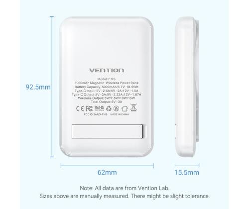 POWER BANK WRL 5000MAH 20W/MAGNETIC BLACK FHSB0 VENTION