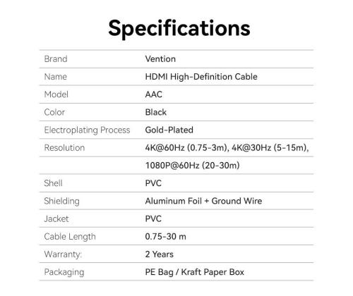 CABLE HDMI 15M/BLACK AACBN VENTION