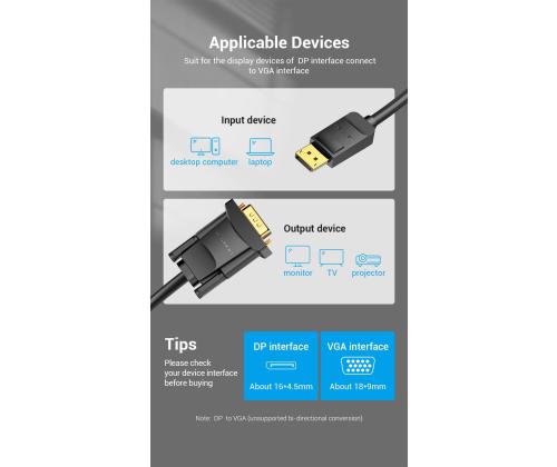 CABLE DP TO VGA 2M/BLACK HBLBH VENTION