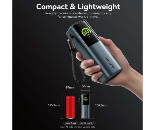 POWER BANK USB 20000MAH 165W/GRAY TFT DISPLAY FKFH0 VENTION