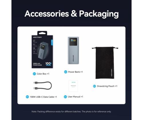 POWER BANK USB 20000MAH 100W/FKCH0 VENTION