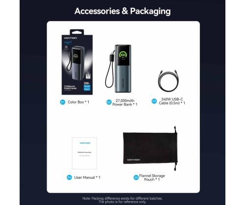 POWER BANK USB 27000MAH 200W/FKGH0 VENTION