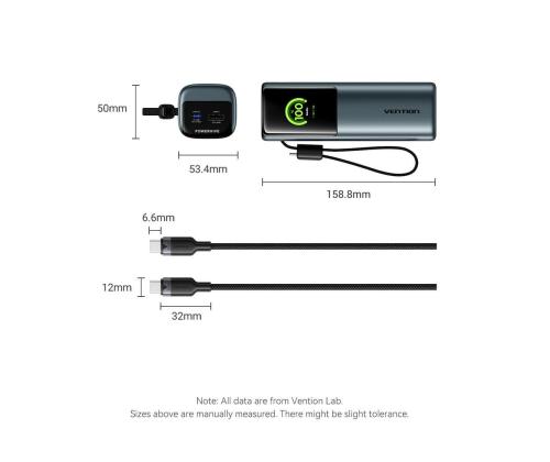 POWER BANK USB 20000MAH 165W/GRAY TFT DISPLAY FKFH0 VENTION