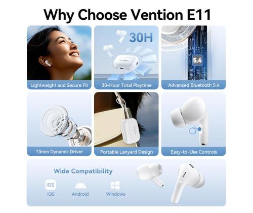 HEADSET WRL ECHO LITE E11/WHITE NBVW0 VENTION