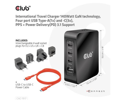 MOBILE TRAVEL CHARGER USB-C/140W GAN CAC-1917 CLUB3D