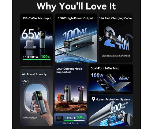 POWER BANK USB 20000MAH 165W/GRAY TFT DISPLAY FKFH0 VENTION