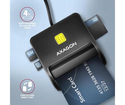 CARD READER FLAT SMARTCARD 4SL/USB2.0 1.3M CRE-SM3SD AXAGON