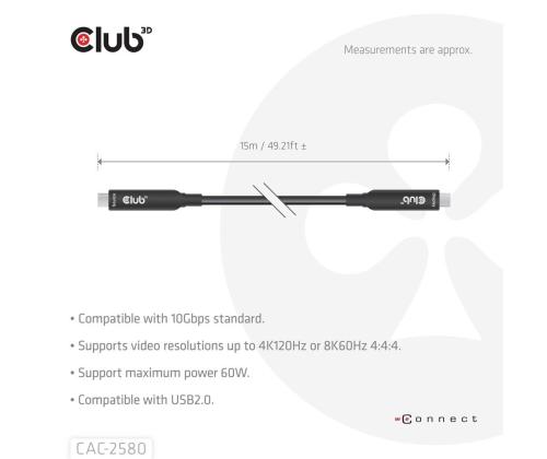 CABLE USB-C 15M/M/M CAC-2580 CLUB3D