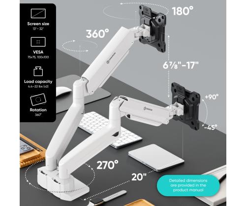 MONITOR ACC DESK MOUNT/13-32" BLK/WHT G160-BW ONKRON
