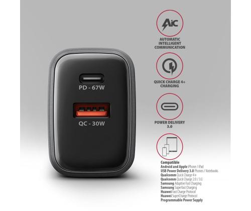 MOBILE CHARGER WALL USB 67W/GAN 2PORT ACU-PQ67 AXAGON