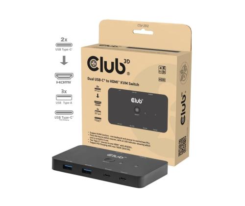 VIDEO SWITCH KVM USB-C TO HDMI/DUAL CSV-2512 CLUB3D