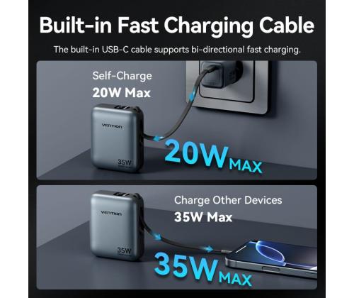 POWER BANK USB 10000MAH 35W/MINI GRAY FHEH0 VENTION