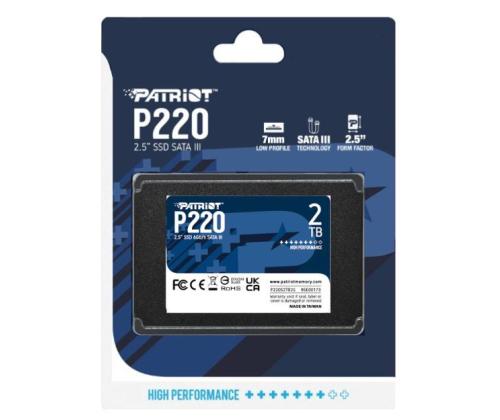 SSD PATRIOT P220 2TB SATA Write speed 500 MBytes/sec Read speed 550 MBytes/sec 2,5" TBW 960 TB…