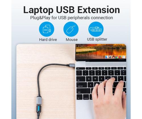 CABLE USB3.0C MALE TO A FEMALE/0.15M GRAY CCXHB VENTION
