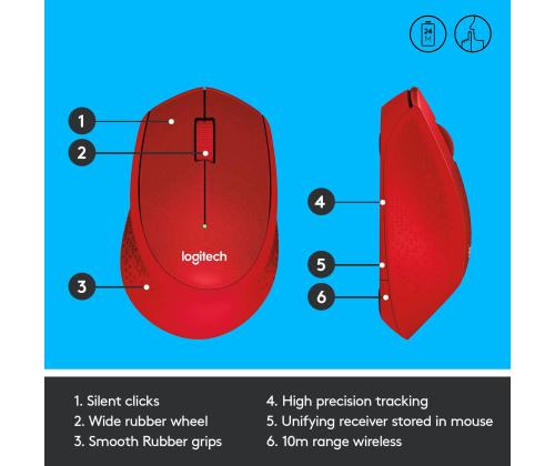 MOUSE USB OPTICAL WRL M330/SILENT RED 910-004911 LOGITECH