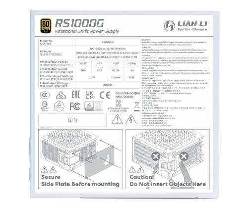 Power Supply LIAN LI EDGE GOLD 1000 ATX 100 - 240 V 1000 W G9P.RS1000G.WH00.EU