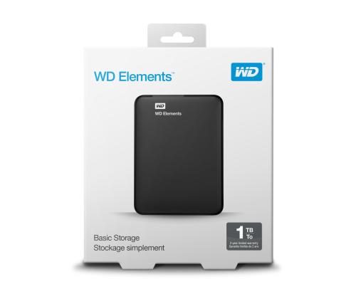 External HDD WESTERN DIGITAL Elements Portable 1TB USB 3.0 Colour Black WDBUZG0010BBK-WESN