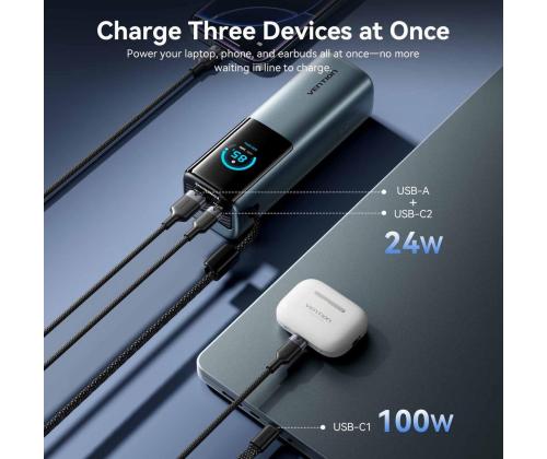 POWER BANK USB 20000MAH 165W/GRAY TFT DISPLAY FKFH0 VENTION