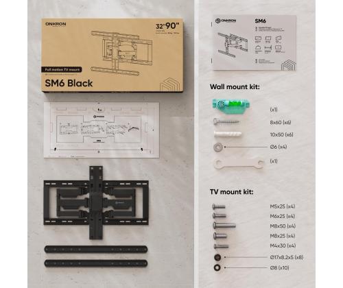 TV SET ACC WALL MOUNT /32-90"/BLACK SM6-B ONKRON