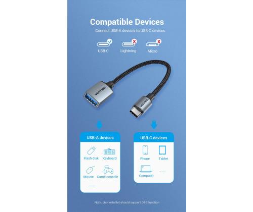 CABLE USB3.0C MALE TO A FEMALE/0.15M GRAY CCXHB VENTION