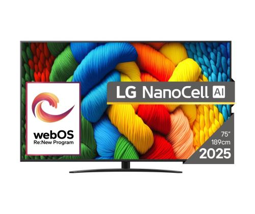 TV Set LG 75" 4K/Smart 3840x2160 Wireless LAN Bluetooth webOS Black 75NANO81A3A