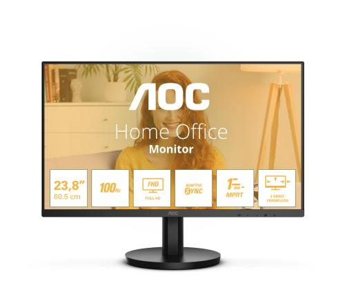 LCD Monitor AOC 24" Panel VA 1920x1080 16:9 100 Hz Matte 1 ms Speakers Tilt Colour Black 24B3HMA2